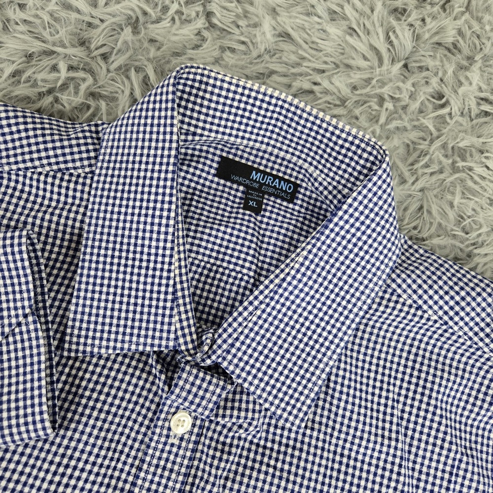 Murano Wardrobe Essentials Mens‎ XL Blue Gingham Long Sleeve Button Front Shirt